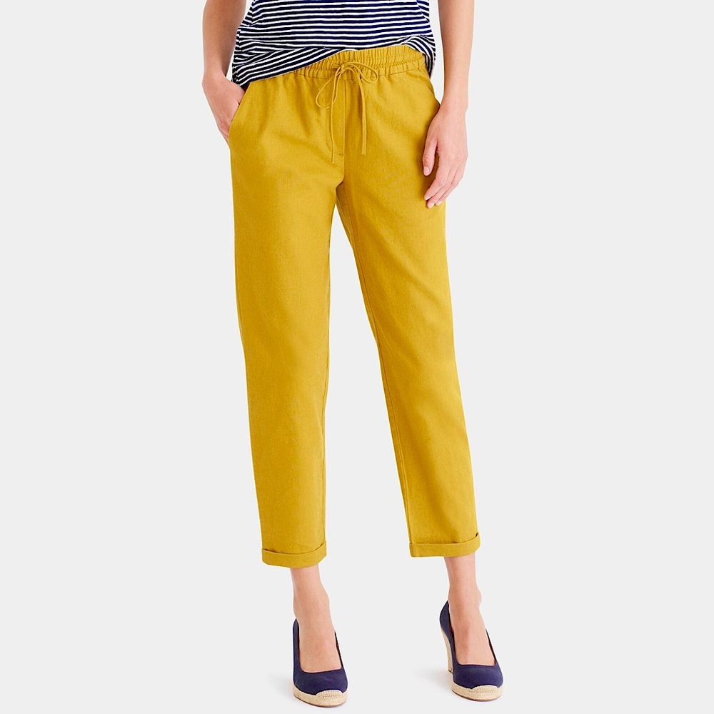 NWT J Crew Cotton/Linen Drawstring Pants in Mustard